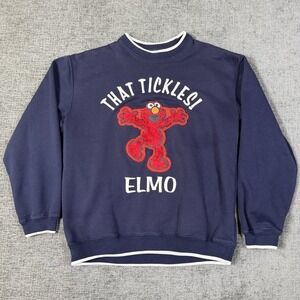 Vintage Tickle Me Elmo Sesame Street Crew Sweatshirt Blue Fuzzy‎ Stitched Sz L